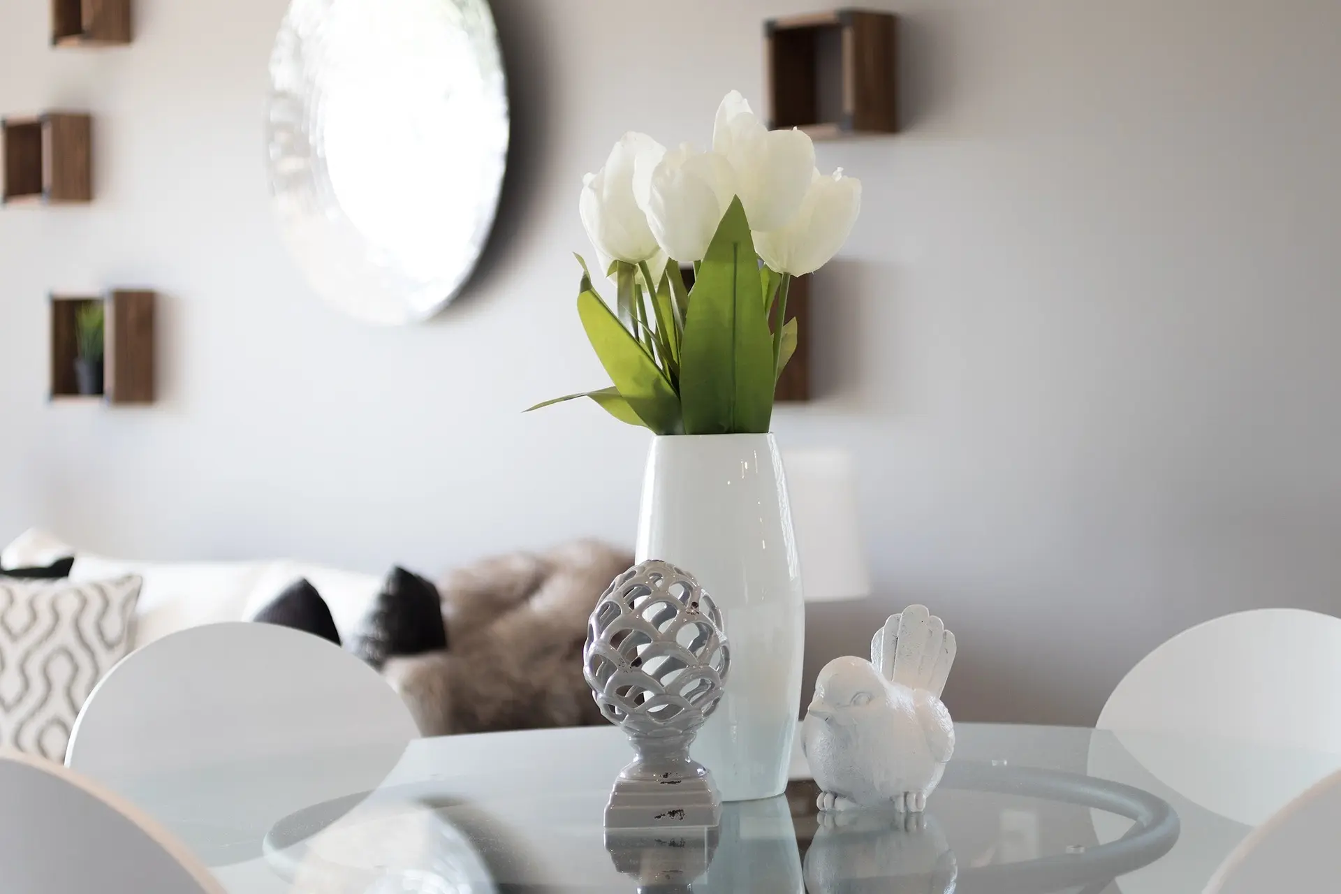 white vase on table