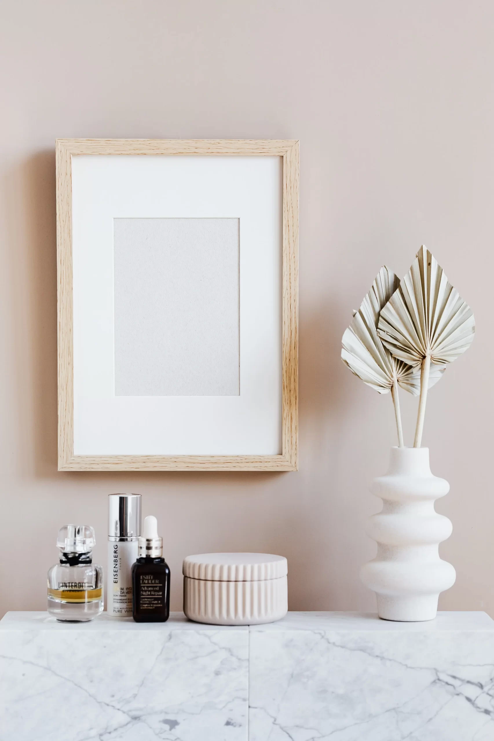organized bathroom marble counter 